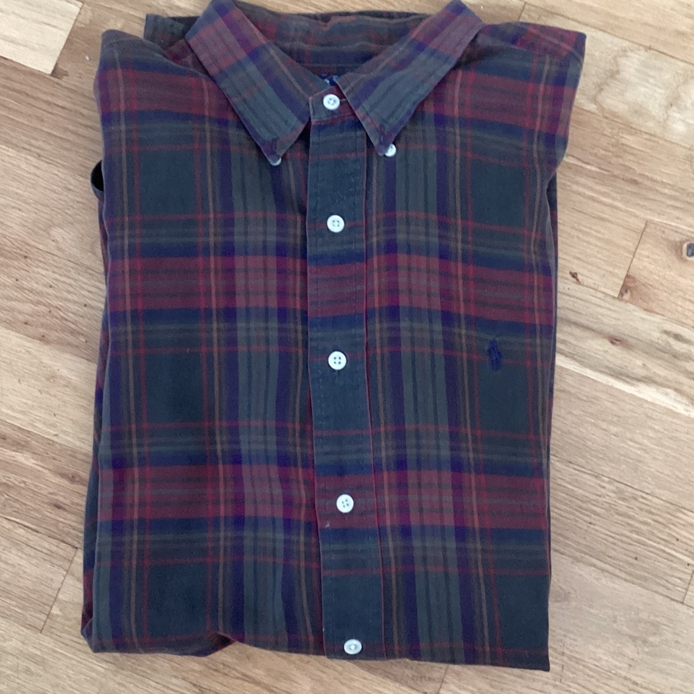 Polo by Ralph Lauren Navy, Red & Green Plaid Button-Down Shirt.  XL.